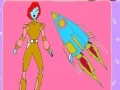 Jeu Space Woman and rocket coloring