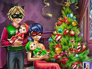 Jeu Noël en famille fille en pointillé .